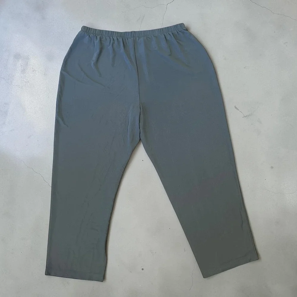 Susan Graver Liquid Knit 3X‎ Gray Straight Leg Elastic Waist Pull On Pants USA